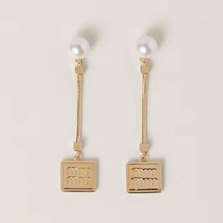 Miu Miu Women Metal Earrings with Artificial Pearls