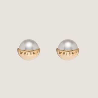 Miu Miu Women Metal and Pearl Earrings