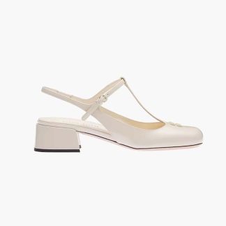 Miu Miu Women Patent Leather Slingback Pumps-White