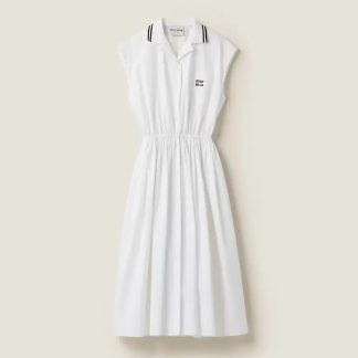Miu Miu Women Poplin Midi-dress with Embroidered Logo MF4980