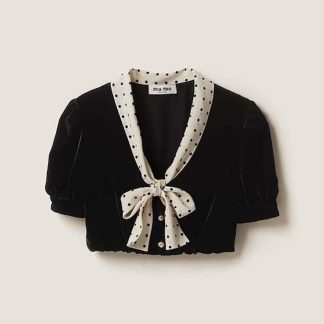 Miu Miu Women Scarf Collar Velvet Top-Black