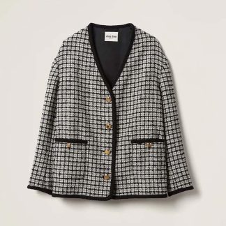 Miu Miu Women Single-breasted Boucle Jacket with Embroidered Logo