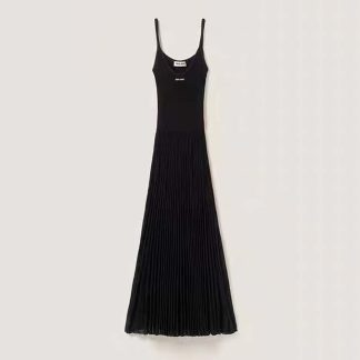 Miu Miu Women Viscose Dress With Intarsia Logo-Black