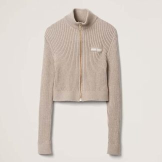 Miu Miu Women Wool Knit Cardigan with Knit Logo Patch