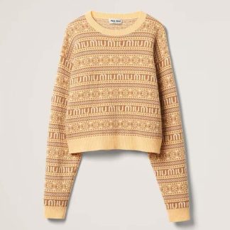 Miu Miu Women Wool Sweater with Jacquard Logo-Yellow