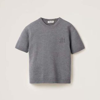 Miu Miu Women Wool and Nylon Sweater with Embroidered Logo