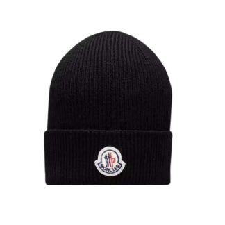 Moncler Unisex Wool Beanie with Moncler Logo-Black
