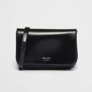 Prada Men Brushed Leather Mini-bag with Shoulder Strap-Black