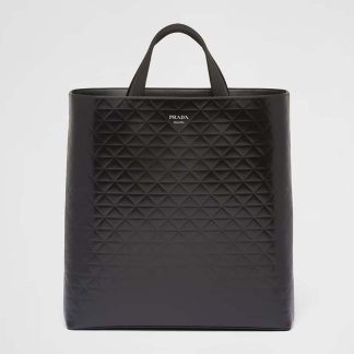 Prada Men Brushed Leather Tote Bag with Water Bottle-Black