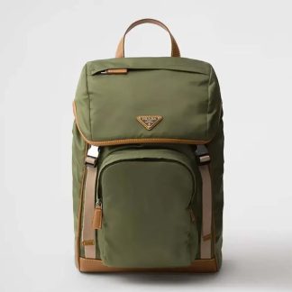 Prada Men Re-Nylon and Leather Backpack-Dark Green 2VZ135