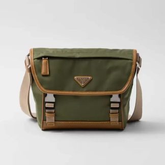 Prada Men Re-Nylon and Leather Shoulder Bag-Dark Green 2VD066