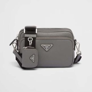 Prada Men Saffiano Leather Shoulder Bag-Gray