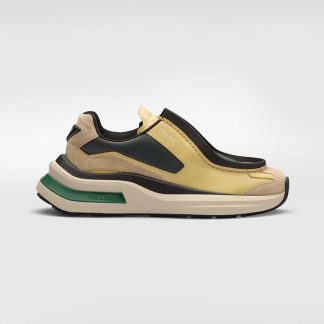Prada Men Systeme Brushed Leather Sneakers with Bike Fabric and Suede Elements-Yellow