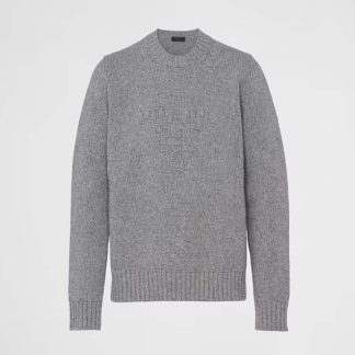 Prada Men Wool and Cashmere Crew-neck Sweater-Silver