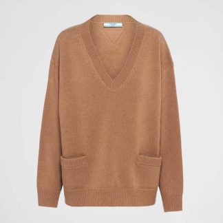 Prada Men Wool and Cashmere Sweater-Brown
