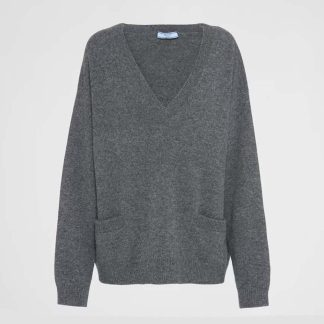 Prada Men Wool and Cashmere Sweater-Silver