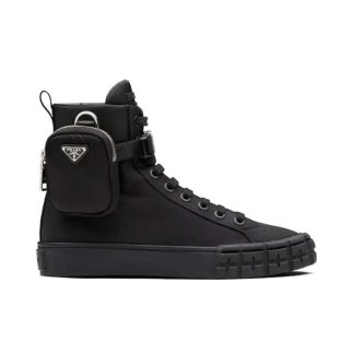 Prada Unisex Wheel Re-Nylon High-top Sneakers-Black