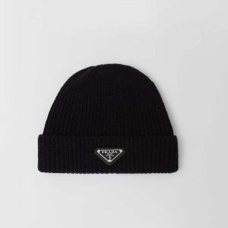 Prada Unisex Wool and Cashmere Beanie-Black