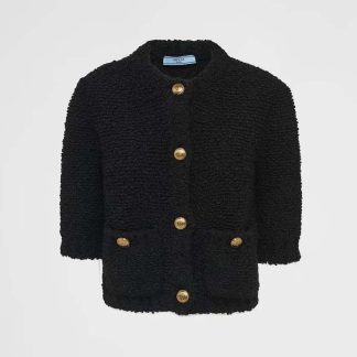 Prada Women Bouclé Mohair Cardigan-Black