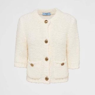 Prada Women Bouclé Mohair Cardigan-White