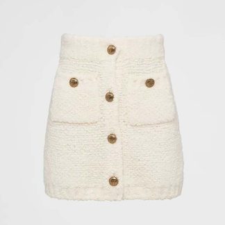 Prada Women Bouclé Mohair Miniskirt-White