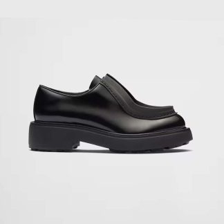 Prada Women Brushed Leather Lace-up Shoes-Black 1E280N_055_F0002