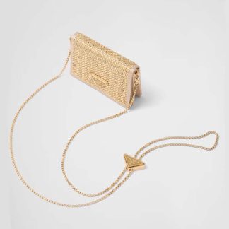Prada Women Cardholder with Shoulder Strap and Crystals-Gold
