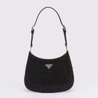 Prada Women Cleo Satin Bag with Crystals-Black