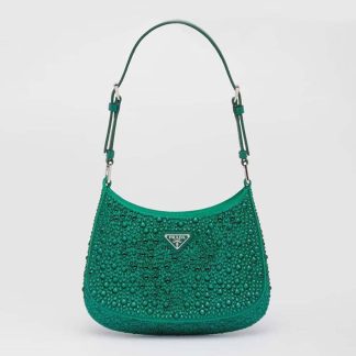 Prada Women Cleo Satin Bag with Crystals-Green