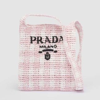 Prada Women Crochet Bag with Embroidered Lettering Logo-Pink