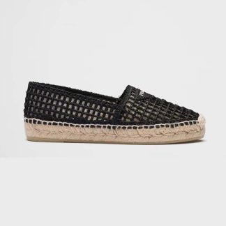 Prada Women Crochet Espadrilles with Embroidered Logo-Black