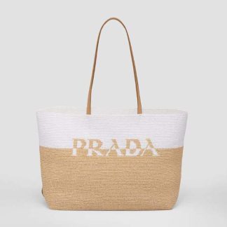 Prada Women Crochet and Leather Tote Bag
