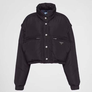 Prada Women Cropped Re-Nylon Down Jacket-Black
