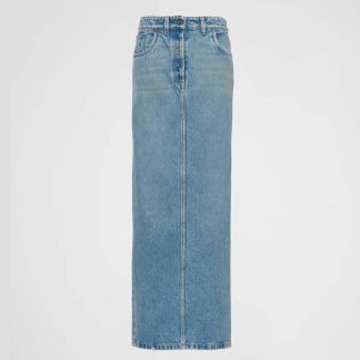Prada Women Denim Maxi-skirt with Triangle Logo