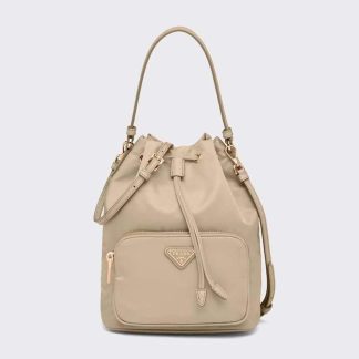 Prada Women Duet Re-Nylon Bucket Bag-Beige