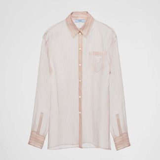 Prada Women Embroidered Poplin Shirt with Embroidered Logo
