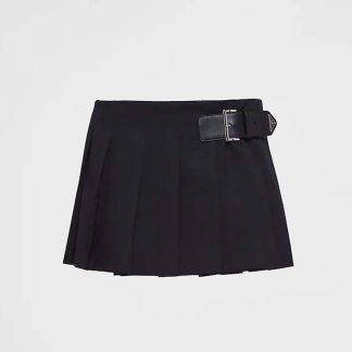 Prada Women Gabardine Miniskirt with Enameled Metal Triangle Logo