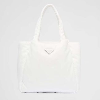 Prada Women Large Padded Re-Nylon Tote Bag-White