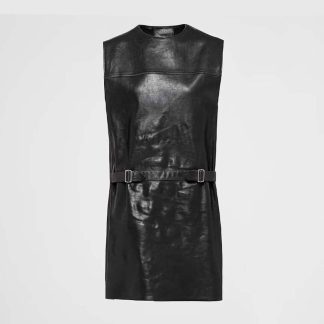 Prada Women Leather Dress with Knit Triangle Logo-Black