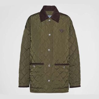 Prada Women Light Re-Nylon Jacket with Enameled Metal Triangle Logo-Dark Green