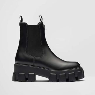 Prada Women Monolith Brushed Leather Booties-Black