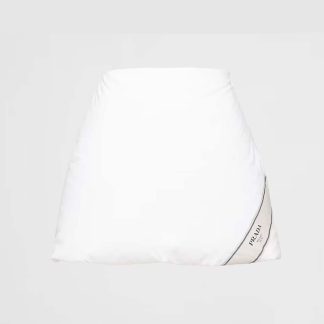 Prada Women Padded Cotton Miniskirt with Logo-print Jacquard Label