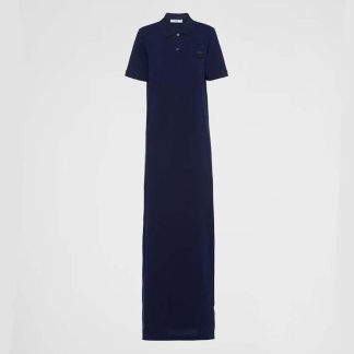 Prada Women Piqué Midi-dress with Fabric Triangle Logo-Navy
