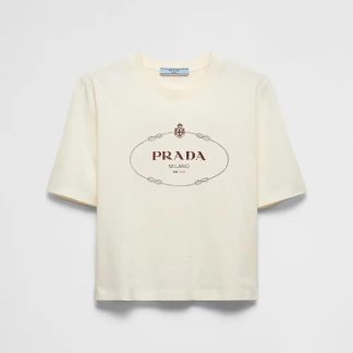 Prada Women Printed Jersey T-shirt in Ivory 3549B_15D3_F0XPE