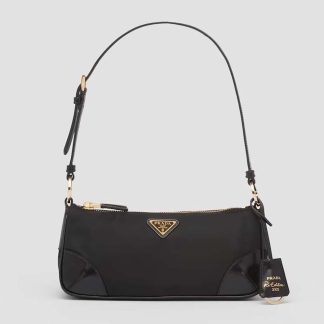 Prada Women Re-Edition 2002 Re-Nylon and Brushed Leather Shoulder Bag-Black