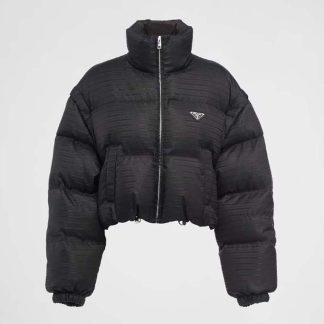 Prada Women Re-Nylon Cropped Hooded Down Jacket-Black