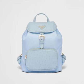 Prada Women Re-Nylon and Ostrich Leather Backpack-Blue