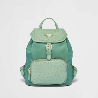 Prada Women Re-Nylon and Ostrich Leather Backpack-Green