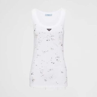 Prada Women Ribbed Knit Jersey Top with Embroidery 39546R