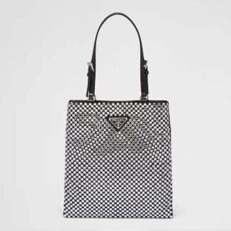 Prada Women Satin Handbag with Crystals-Black